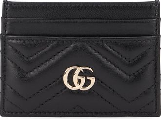 Gucci Womens Card Holder Gg Marmont Black Calf Leather Skin Wallets & Purses