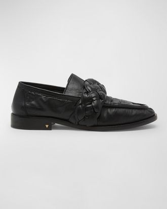 Bottega Veneta Astair Leather Braid Slip-On Loafers
