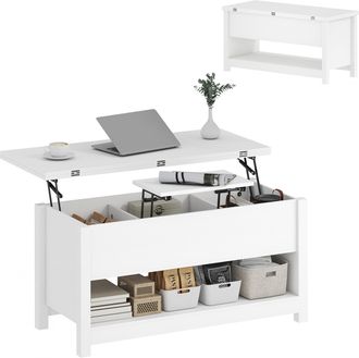 OEM Mesa De Centro Elevable Y Extensible Con Compartimentos Ocultos Estante Abierto 100x90x64 Cm Blanco