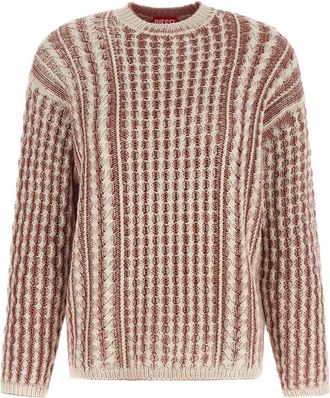 Diesel Textured Knit Sweater With Vertical And Cable Stripes