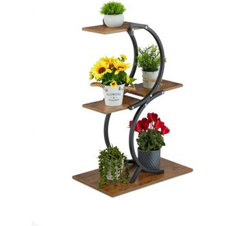 Relaxdays Relaxdays plant stand, 4 tiers, HxWxD: 76 x 48 x 30 cm, curved plant shelf for 5 pots, black/brown