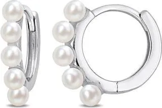 Delmar Sterling Silver 2-2.5mm Cultured Freshwater Pearl Hoop Earrings in White at Nordstrom Rack