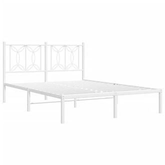 Berkfield Home Metal Bed Frame without Mattress with Headboard White 140x190cm | Size: 140x190 cm