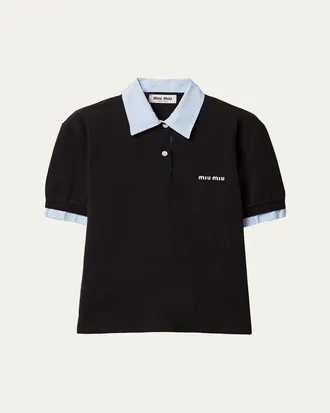 Miu Miu Embroidered Logo Cotton Piqu&eacute; Polo Shirt