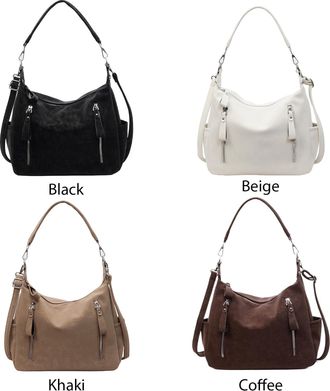 Generic Women Frosted PU Tote Bag w/Multi Zipper Handbag Large Capacity Daily Use(Black)