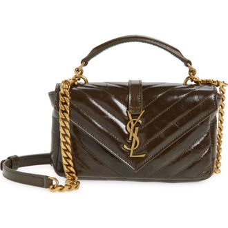 Saint Laurent Mini College Matelass&eacute; Leather Crossbody Bag in Ocean Musk at Nordstrom