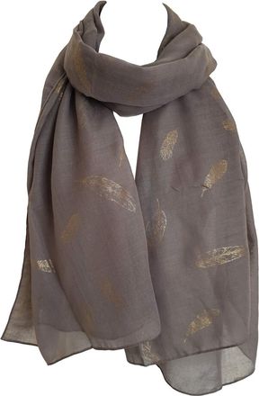 GlamLondon Feathers Scarf Rose Gold Glitter Foil Feather Print Ladies Party Wedding Fashion Wrap (xl-7206-Grey)(Size:L)