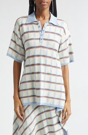 EENK Back Button Check Jacquard Polo in Ivory at Nordstrom, Size X-Small