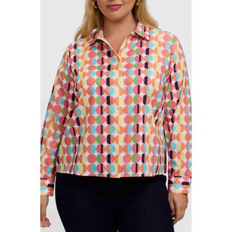 Foxcroft Jodie Retro Print Shirt in Orange/White Multi at Nordstrom, Size 1 X