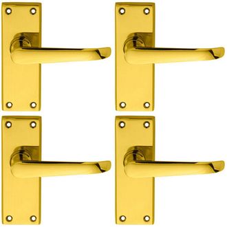 Loops 4x PAIR Straight Victorian Handle on Latch Backplate 150 x 42mm Polished Brass in Metallics