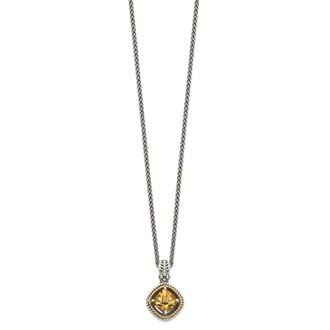 Diamond2Deal Sterling Silver with 14K Accent Cushion Citrine Pendant Necklace