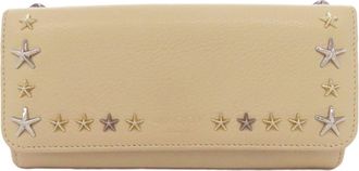 Jimmy Choo London Beige Leather Long Wallet (Bi-Fold) (Pre-Owned)