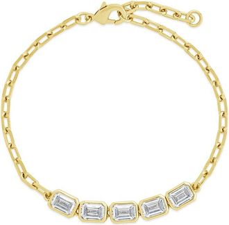 Sterling Forever 14K Plated Cz Nyssa Station Bracelet