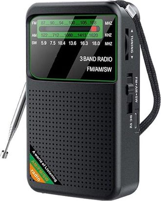 OEM Radio De Bolsillo Tribanda Negra, Radio Port&aacute;til Am/fm/onda Corta, Con Transistores Y Un Altavoz Grande, Funciona Con Pilas