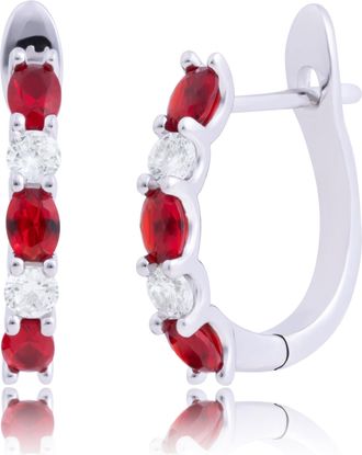 MAX + STONE 925 Sterling Silver Oval Cut Gemstone Hoop Earrings with CZ