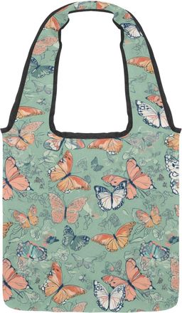 Generic Abstract Butterflies Flying Reversible Canvas Shoulder Tote - Double-Sided Print, 12oz Cotton, 27cm Drop, Fold-Flat Bag for Travel, Shopping, Street O
