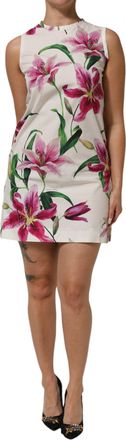 Dolce & Gabbana White Cotton Floral Sleeveless Mini Womens Dress
