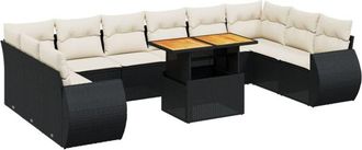 vidaXL Set De Sof&aacute;s De Jard&iacute;n 11 Pzas Y Cojines Rat&aacute;n Sint&eacute;tico Negro Vidaxl