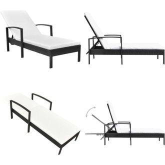 vidaXL Lettino Prendisole con Cuscino in Polyrattan Nero - Lettino prendisole - Sdraio esterno