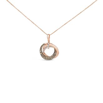House of Brilliance 14K Rose Gold 3/4 Cttw Brown and White Diamond Interlocking Circle Hoop Pendant Necklace