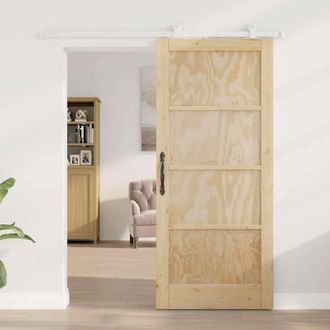 Berkfield Home Sliding Door with Hardware Set 86x198.5 cm Solid Wood Pine in Beige