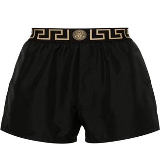 Versace Tailored Black Shorts With Gold Greek Key Design