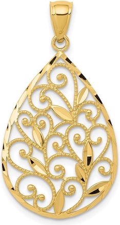 Diamond2Deal 14k Yellow Gold Polished and Textured Filigree Teardrop Pendant