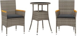 vidaXL Set Comedor Jard&iacute;n 3 Pzas Y Cojines Rat&aacute;n Sint&eacute;tico Vidrio Gris Vidaxl