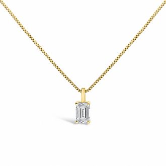 House of Brilliance 14K Gold Lab Grown Emerald Cut Solitaire Diamond Pendant Necklace