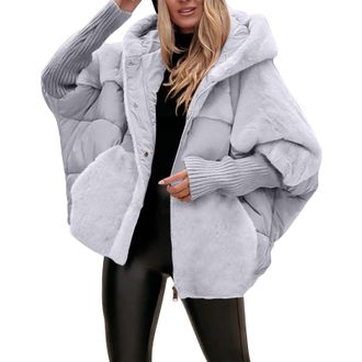 Generic Cocila Womens Long Sleeved Patchwork Winter Casual Coat Plus Size Snowmobile Jackets (Grey, XL) Coats for Women UK Quilted Jacket Parkas Ladies and Pa