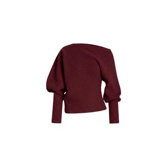 Alberta Ferretti Asymmetric Ribbed Jumper - female - Alberta Ferretti - Round-neck Knitwear - Red - 2XL - Knitwear