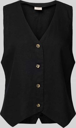 Freequent Leinenweste mit V-Ausschnitt Modell Lava in Black, Größe XS