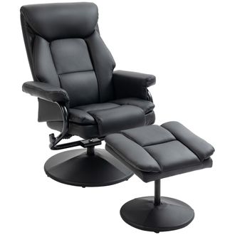 HOMCOM PU Leather Swivel Recliner Armchair with Ottoman - Black | TJ Hughes