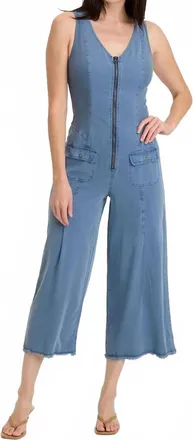 Xcvi Linette Twill Zip-Up V-Neck Jumpsuit In Hypnotic Pigment