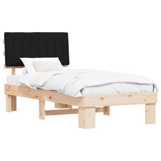 vidaXL Letto Con Testiera Rivestita Nero 90 X 190 Cm Pino Massello Vidaxl