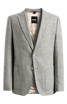 BOSS Hutson Slim Fit Grey M&eacute;lange Slub Cotton Blend Sport Coat in Green at Nordstrom, Size 40 Regular