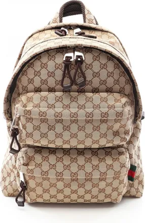 Gucci Beige Brown Canvas Leather Backpack Handbag (Pre-Owned)