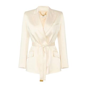 Elisabetta Franchi Stretch Satin Jas met Riem - Dames - Jassen - Geel - Maat: L Satijn