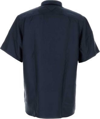 Prada Mens Satin Silk Shirt Navy