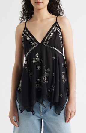 Free People Robbie Floral Embellished Top in Black at Nordstrom, Size X-Large