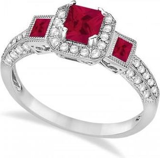 Allurez Ruby & Diamond Engagement Ring in 14k White Gold (1.35ctw)