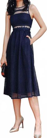 Merci Crochet Trim Tape Sleeveless Midi Dress In Navy