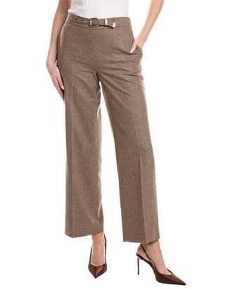 Elie Tahari High-Waisted Straight Leg Belted Wool-Blend Pant