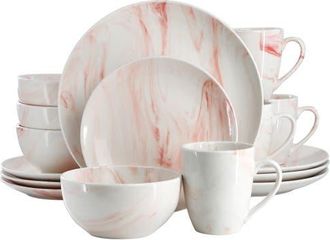 Elama Fine Marble 16 Piece Porcelain Dinnerware Set in Red at Nordstrom