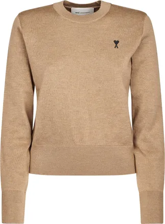 Ami Crewneck Sweater with Embroidered Heart Emblem