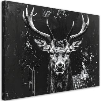 Feeby Cuadro En Lienzo, Ciervo Plateado Sobre Fondo Pintado De Negro, 120x80