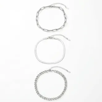 Pompeii3 Cinthia Anklet 3 Piece Set Silver Plated 9 with 2 Extender