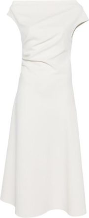 Parosh White Round Neck Pleated Midi Dress