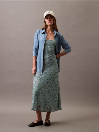 Calvin Klein Womens Printed Abstract Georgette Slip Dress - Blue - XS