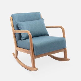 Sweeek Sweeek - Mecedora Estilo Escandinavo De Madera Y Tela, Lorens, Azul, 65x80x81.5 Cm
